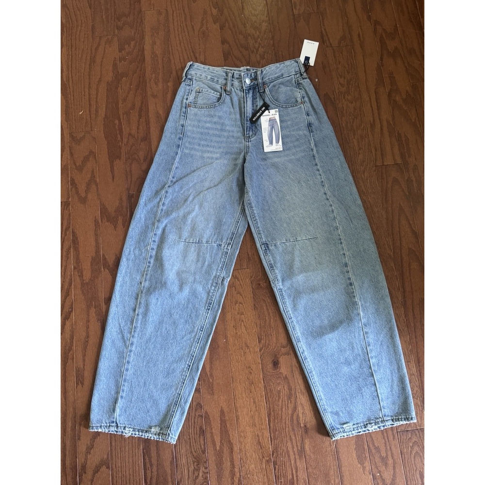 NWT SONG High Rise Barrel Jeans Relaxed Baggy Horseshoe Blue Denim Sz 24